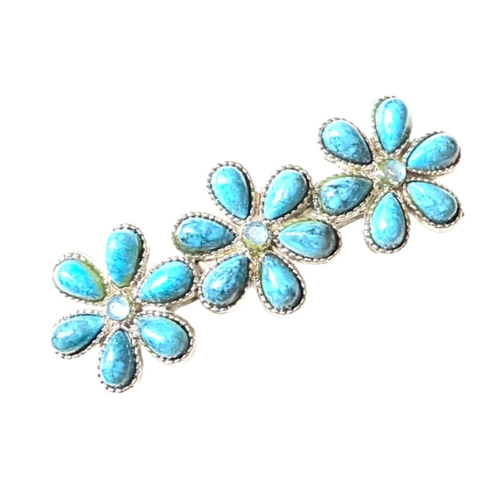 Silver Tone Turquoise Colored Floral Barrette